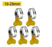 Besttoolifes 10-38mm Adjustable Hose Clamps 5pcs, Yellow Plastic Handle Pipe Clips, Stainless Steel Reusable Tube Fittings for Water Pipes, Resistant(19-29mm)