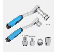 Besttoolifes 17-Piece Pass-Through Socket Set with Hollow Ratchet Wrench 19mm for Threaded Rods, Chrome Vanadium Adjustable Wrench with 72-Tooth Reversible Handle