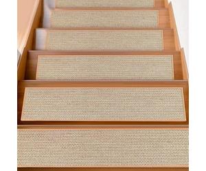 Besttoolifes 2PCS Natural Linen Stair Treads For Wooden Steps Indoor, 76X20cm Carpet Stair Treads For Wood Stairs, Machine Washable Stair Runners For Kids Elders And Pets(Beige)