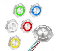 Besttoolifes 3-Pack 19mm Metal Push Button Switch LED Light 12V 24V Momentary Waterproof Self-Reset Ultra-Short With Pre-Attached Wire For Outdoor & Industrial Use(Blue)