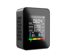 Besttoolifes 5-in-1 Carbon Dioxide Detector with Formaldehyde and TVOC Detection, Air Quality for Humidity Levels, Portable Indoor(Black)