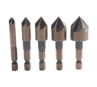 Besttoolifes 5 Pieces M35 Cobalt Countersink Drill Bit Set 82 Degree 5 Flute Hex Shank Metal Drilling Tool Kit For Stainless Steel Wood Aluminum 5 Sizes 1/4 3/8 1/2 5/8 3/4 Inch(Hexagonal)