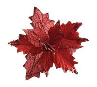 Besttoolifes Christmas Glitter Poinsettia Hanging Decoration, Cloth Plastic Material, 20Cm, Gold Silver Red, Holiday Tree, Wedding And Garden Ornament(Red)