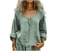 Besttoolifes Cotton Linen Shirt Women Loose Fit Long Sleeve Top Retro | Button Down Blouse Casual Spring Tunic Tops Literature And Art Style Lightweight Crewneck