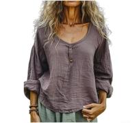 Besttoolifes Cotton Linen Shirt Women Loose Fit Long Sleeve Top Retro | Button Down Blouse Casual Spring Tunic Tops Literature And Art Style Lightweight Crewneck