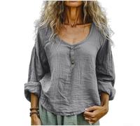 Besttoolifes Cotton Linen Shirt Women Loose Fit Long Sleeve Top Retro | Button Down Blouse Casual Spring Tunic Tops Literature And Art Style Lightweight Crewneck