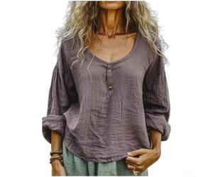 Besttoolifes Cotton Linen Shirt Women Loose Fit Long Sleeve Top Retro | Button Down Blouse Casual Spring Tunic Tops Literature And Art Style Lightweight Crewneck