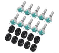 Besttoolifes EC11 Rotary Encoder, 360° Continuous Rotation with Push Button, 5-Pin Digital Potentiometer, Metal Construction, for Electronics Projects(PLUM HANDLE 20MM)