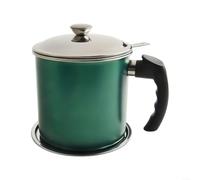 Besttoolifes Grease Container With Strainer, 1.3L Metal Shining Red Stainless Steel Oil Container, Pot Fat Storage With Lid, Easy Grip Handle Suitable For Storing Frying Oil And Cooking Grease(green)