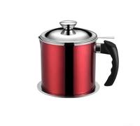 Besttoolifes Grease Container With Strainer, 1.3L Metal Shining Red Stainless Steel Oil Container, Pot Fat Storage With Lid, Easy Grip Handle Suitable For Storing Frying Oil And Cooking Grease(red)
