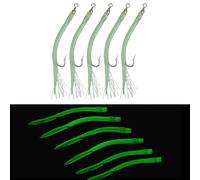 Besttoolifes green 8, Shaddock Fishing Eel Tube Jig Bait for Codfish Fishing - 5-Piece Pack, Stainless Steel Barbed Octopus Hooks with Offset Shank, Holographic Silica Gel Tube, 14-16.5 cm, 5-8 g