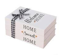 Besttoolifes Home Decor Simulation Book Ornaments 3Pcs Set with Hemp Rope, Rustic Charm Decorative Accessories for Bookshelves, Coffee Tables, and Mantels, White Gray Board Paper(HOME)