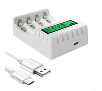 Besttoolifes LCD Display Battery Charger with 4 Slots for AA AAA NiCd Rechargeable Batteries, for Intelligent Fast Charging USB Powered, 1.2V 1800mAh(White)