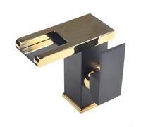 Besttoolifes LED Illuminated Washbasin Tap, Dual Temperature Waterfall Faucet, Deck Mounted Brass Mixer, For Bathroom Sink, Brass Washbasin Mixer Tap(Black + gold)