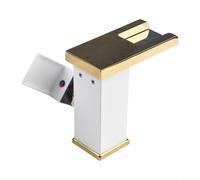 Besttoolifes LED Illuminated Washbasin Tap, Dual Temperature Waterfall Faucet, Deck Mounted Brass Mixer, For Bathroom Sink, Brass Washbasin Mixer Tap(White + gold)