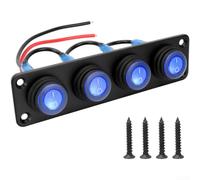 Besttoolifes LED Switch Panel 12V IP67 Waterproof for Marine Boat RV Car, Illuminated Rocker Toggle Button with Blue Light, 1-6 Gang, ABS + Aluminum Panel(4 Blue)