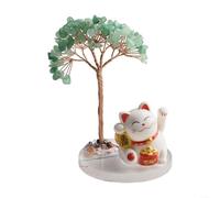 Besttoolifes Lucky Cat Fortune Tree Feng Shui Decor Shake Hands Maneki Neko Wealth Prosperity Ornament Home Office Decoration Gifts 13 * 8cm(Green)