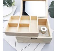 Besttoolifes Pine Wood Jewelry Box with Built-in Mirror, Compact 15x12x7 cm Size, Natural Sustainable Material for Makeup & Accessory Organization