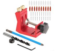 Besttoolifes Pocket Hole Jig Kit, 47PCS Adjustable 15 Degree Pocket Hole Screw Jig, Metal Drilling Locator Woodworking Dowel Jig Kit Angled Holes Drilling Positioner Punch Locator(Red)
