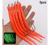 Besttoolifes red 10, Shaddock Fishing Eel Tube Jig Bait for Codfish Fishing - 5-Piece Pack, Stainless Steel Barbed Octopus Hooks with Offset Shank, Holographic Silica Gel Tube, 14-16.5 cm, 5-8 g