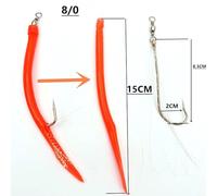 Besttoolifes red 8, Shaddock Fishing Eel Tube Jig Bait for Codfish Fishing - 5-Piece Pack, Stainless Steel Barbed Octopus Hooks with Offset Shank, Holographic Silica Gel Tube, 14-16.5 cm, 5-8 g