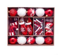 Besttoolifes Set Of 45 Painted Christmas Tree Baubles In Assorted Colours For Festive Indoor Outdoor Decor Including Golden Brown, Red White And Candy Hues(Red and White)