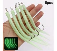 Besttoolifes Shaddock Fishing Eel Tube Jig Bait with Offset Hook Shank, Barbed Octopus Hook, Holographic Silica Gel for Saltwater Fishing, 5 Pack(GREEN10)