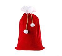 Besttoolifes Short Plush Red Christmas Santa Claus Present Bag, Large Drawstring Sack with White Faux Trim and Poms, 70x50cm 100x70cm, for Festive Giving(S)