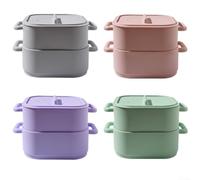 Besttoolifes Silicone Microwave Steamer Cooking Bowl Set With Handle 2 Pack Heat Resistant Food Storage Container For Kitchen Vegetables Fish Poultry(Grey)