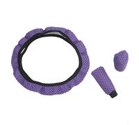 Besttoolifes Steering Wheel Cover Set, Purple Leopard Print, Elastic Breathable Fabric for Fit, Includes Handbrake & Gear Shift Covers