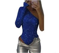 Besttoolifes Women's Shoulder Sequin for top Long Sleeve Rhinestone Shirt | for slim for Fit Street Fashion Blouse for Party Club Evening Wear Silver White Black Blue Pink