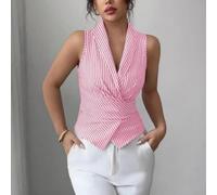 Besttoolifes Womens Striped Lapel Neck Tank for top Sleeveless Cross Front | Fitted Vest Polyester Stretch Casual Beach Wear for Yoga Workout Holiday Vacation Summer