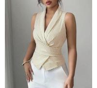 Besttoolifes Womens Striped Lapel Neck Tank for top Sleeveless Cross Front | Fitted Vest Polyester Stretch Casual Beach Wear for Yoga Workout Holiday Vacation Summer