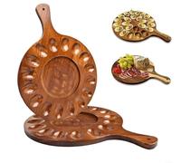 Besttoolifes Wooden Round Egg Serving Tray | Wood Deviled Egg Platters | 2 In 1 Reversible Wood Egg Holder Tray | Countertop Charcuterie Serving Tray Container With Handle | Portable Egg Cheese Plate