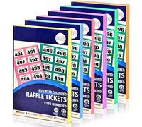 Bestus 6-Pack Cloakroom Raffle Tickets 1-500, Mixed colours - Numbered, Easy-tear, Tombola, Charity Events, Prize & Lucky Draws