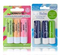 Bestus Derma V10 Lip Balm 2-Pack - Original, Watermelon, Peach, Aloe Vera & Berry Flavors - Deep Hydration & 10-Vitamin Care for Dry, Chapped Lips - SPF-Free