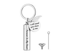 Bestvisse Vintage Memorial Keyring Stainless Steel Cylinder Cremation Ashes Keychain with Wing Filling for