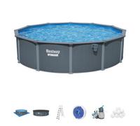 Bestway 18Ft Hydrium Oval Steel Wall Above Ground Pool Set, Family Pool Grey