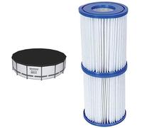 Bestway 58038-19 Flowclear Swimming Pool Cover for Steel Pro Max Round Pools, 15 ft, Black & Flowclear Type II Filter Cartridge, Swimming Pool and Sp