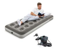 Bestway Premium Camping Single Airbed with Handheld Electric Pump, Single Flocked Inflatable Bed Portable, Air Mattress, Outdoor Camping Bed