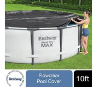 Bestway Flowclear 58036 10ft Above Ground Steel Frame Pool Cover - Debris Blocking, Drain Holes, Ropes Included