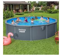 Bestway Hydrium 18Ft Round Steel Wall Above Ground Pool Set, 27221L Capacity, Sand Filter Pump, Ladder, Cover & Skimmer