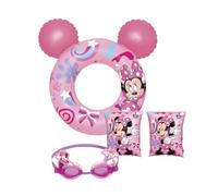 Bestway Minnie Mouse Pool Float Bundle for Kids, Inflatable Pool Float Bundle of 3, Swim Ring Tube, Arm Bands and Swimming Goggles for Swimming Pool Activities