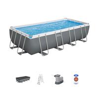 Bestway Power Steel Swimming Pool Complete Set Above Ground Rectangle Paddling Pool, 18' x 9?, Grey