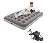 Bestway Premium Camping Double Airbed with Handheld Electric Pump, Double Flocked Inflatable Bed Portable, Air Mattress, Outdoor Camping Bed
