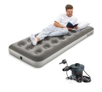 Bestway Premium Camping Single Airbed with Handheld Electric Pump, Single Flocked Inflatable Bed Portable, Air Mattress, Outdoor Camping Bed