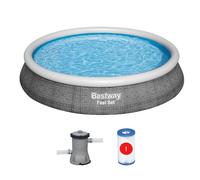 Bestway Rattan Effect Fast Set 12ft Outdoor Garden Swimming Pool & Filter Pump