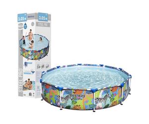 Bestway Steel Pro Colourful Zebra Design Round Family Swimming Pool, 305 X 66 Cm