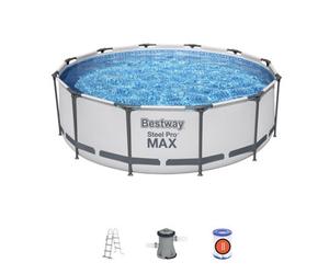 Bestway Steel Pro Max Round Pool Set, 12Ft Swimming Pool, White