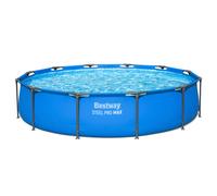 Bestway Steel Pro Round Frame Swimming Pool 12 ft with Filter Pump, 366 x 76 cm Above Ground Pool, Tri Tech Durable Liner, Rust Resistant Steel Frame,